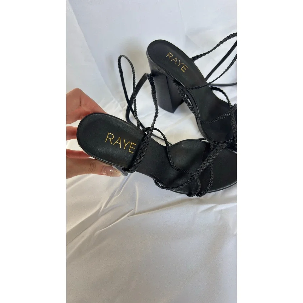 $178 NWOT RAYE Melissa Black Braided‎ Lace Strappy Block Heel Sandals Size 7.5